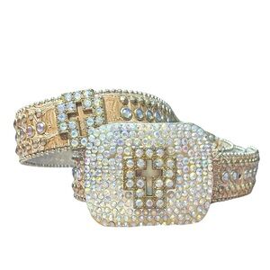 Nocona Genuine Leather Western Rhinestone Cross Concho Belt